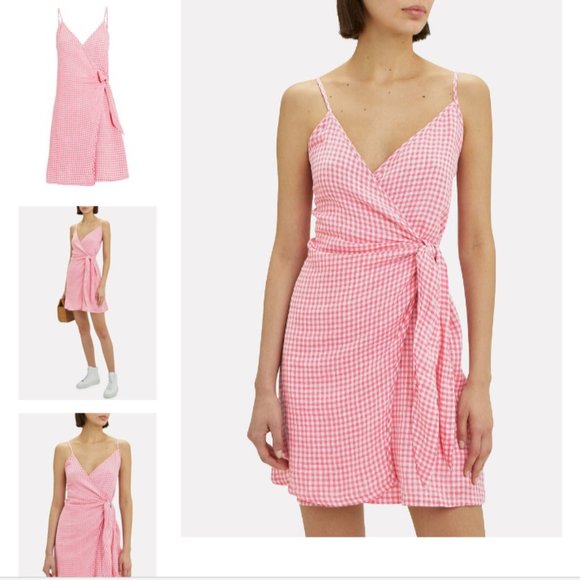 Rails Malia Linen Strappy Wrap Dress Pink 90'a Retro Gingham Size X-small - Picture 1 of 6